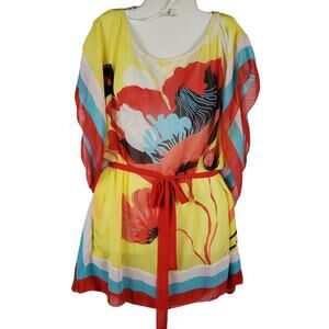 Kaelyn-Max Yellow Sheer Belted Layering Top XL Beach Resortwear Cottagecore